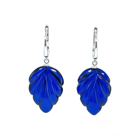 Blue Amber Leaf Dangle Earrings