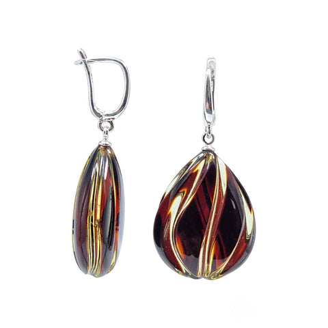 Gradient Amber Carved Drop Dangle Earrings