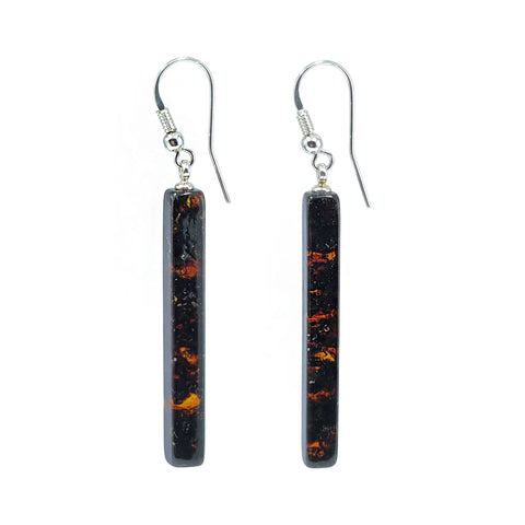 Dark Amber Rectangular Dangle Earrings Sterling Silver