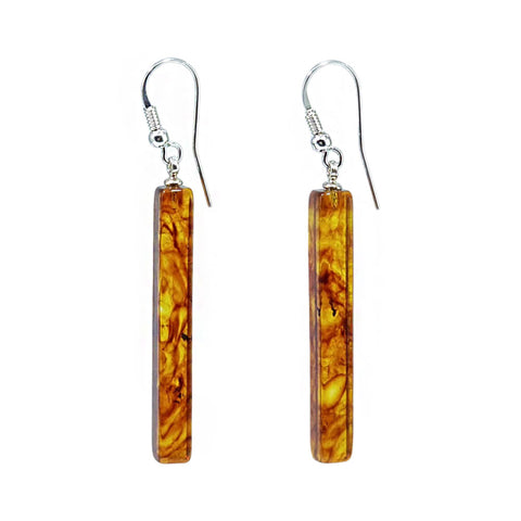 Cognac Amber Rectangular Dangle Earrings Sterling Silver