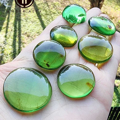 Green Amber Handmade Round Shape Cabochons