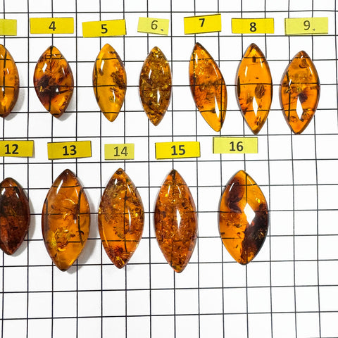 Cognac Amber Marquise Shape Cabochons