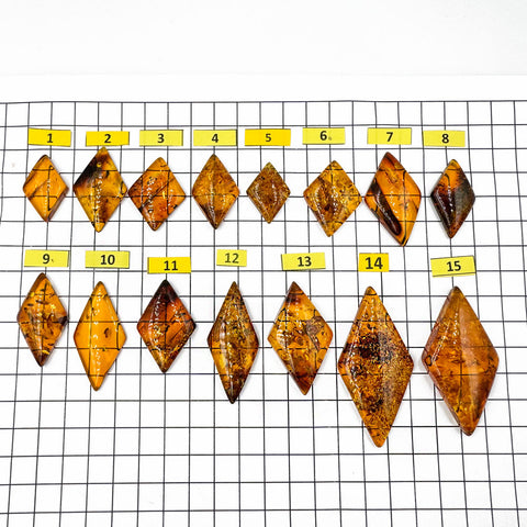 Cognac Amber Rhombus Shape Cabochons