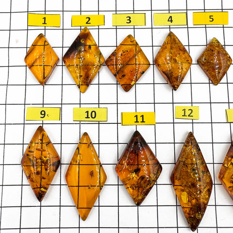 Cognac Amber Rhombus Shape Cabochons