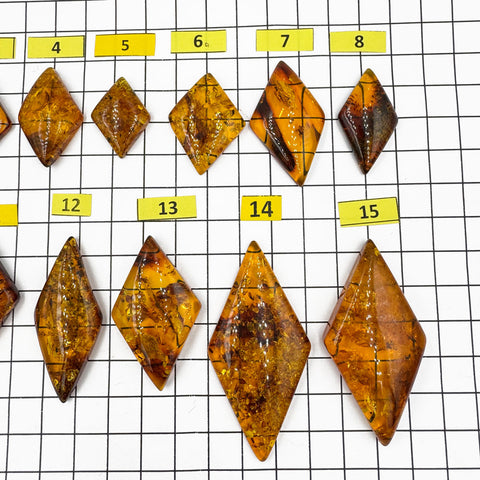 Cognac Amber Rhombus Shape Cabochons