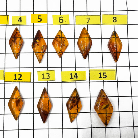 Cognac Amber Rhombus Shape Cabochons