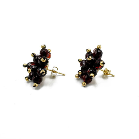 Cherry Amber Faceted Round Stud Earrings 14k Gold Plated