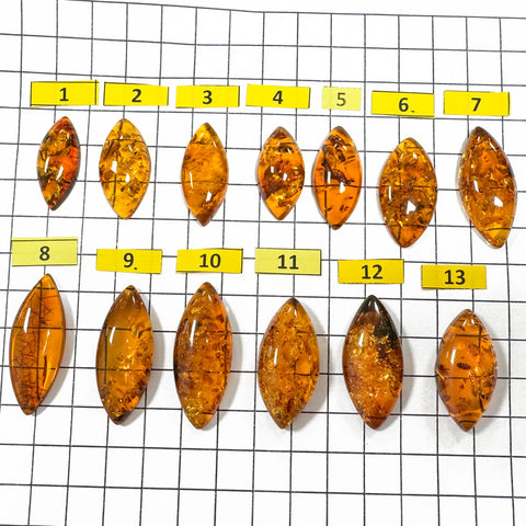 Cognac Amber Marquise Shape Cabochons