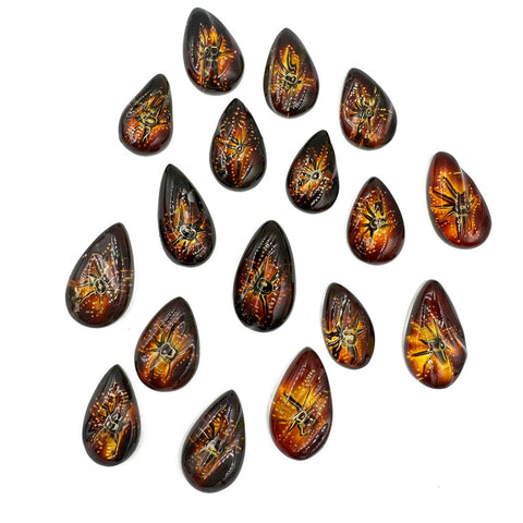 Gradient Color Amber Carved Drop Shape Cabochon