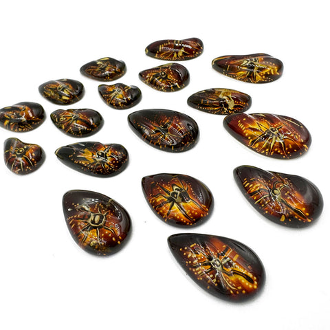 Gradient Color Amber Carved Drop Shape Cabochon