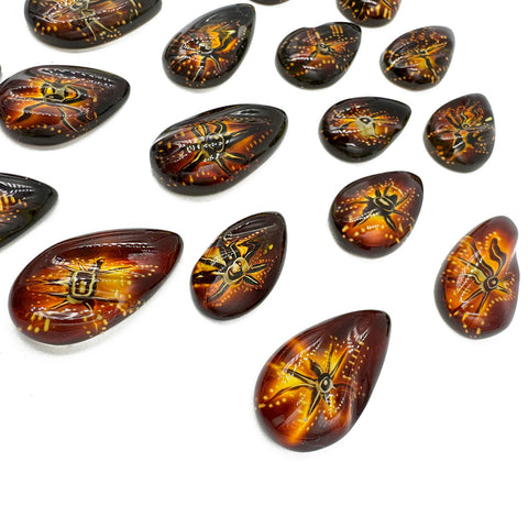 Gradient Color Amber Carved Drop Shape Cabochon