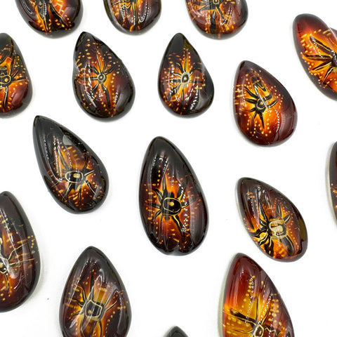 Gradient Color Amber Carved Drop Shape Cabochon