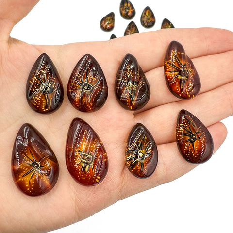 Gradient Color Amber Carved Drop Shape Cabochon