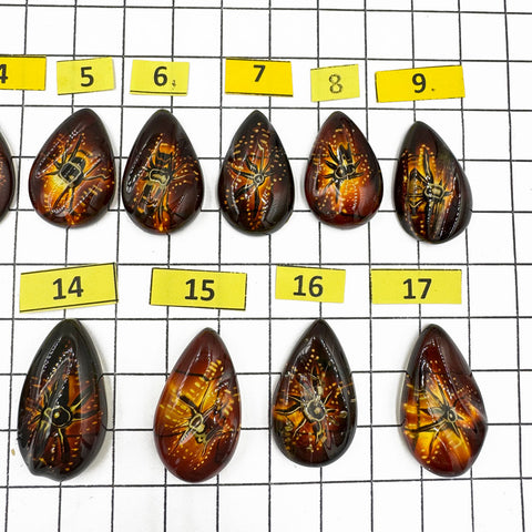 Gradient Color Amber Carved Drop Shape Cabochon