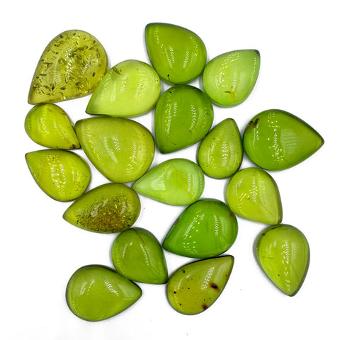 Green Amber Drop Shape Cabochons