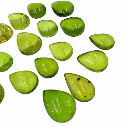 Green Amber Drop Shape Cabochons