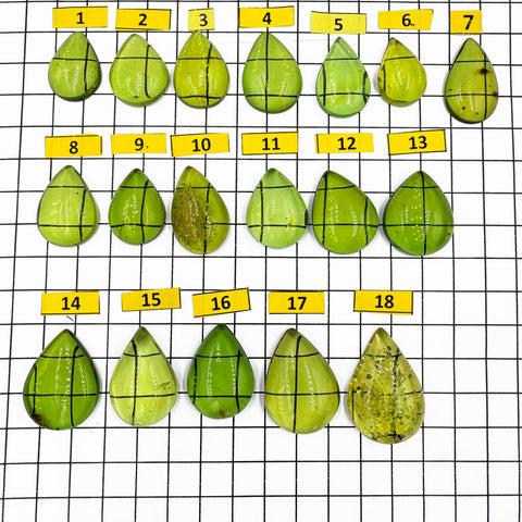 Green Amber Drop Shape Cabochons