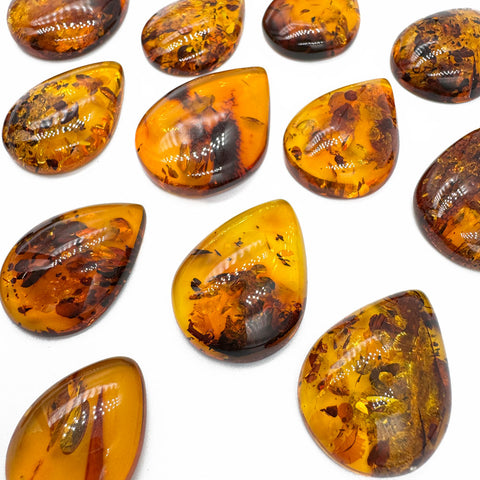 Cognac Amber Drop Shape Cabochons