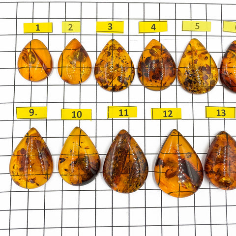 Cognac Amber Drop Shape Cabochons