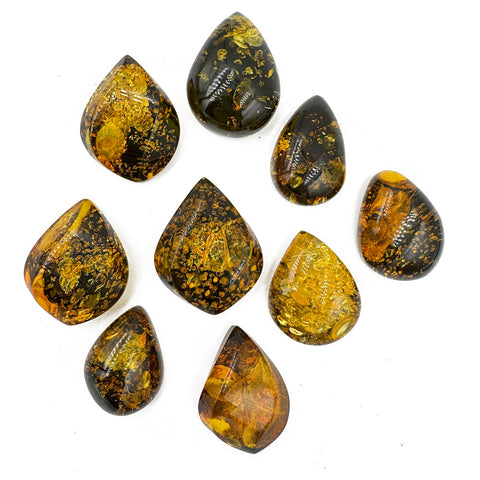 "Earth Stone" Green Amber Handmade Drop Cabochons