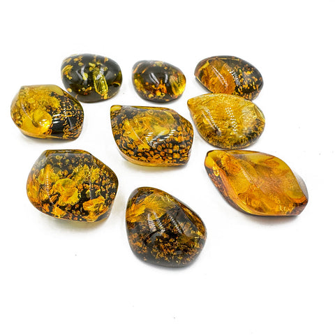 "Earth Stone" Green Amber Handmade Drop Cabochons