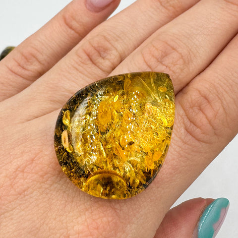 "Earth Stone" Green Amber Handmade Drop Cabochons