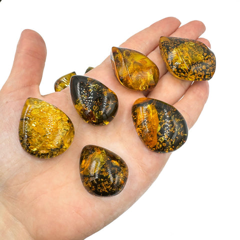 "Earth Stone" Green Amber Handmade Drop Cabochons