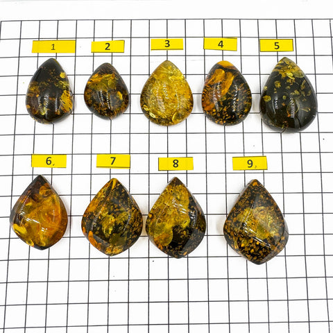 "Earth Stone" Green Amber Handmade Drop Cabochons