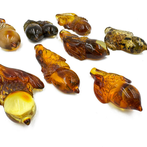 Cognac Amber Carved Acorn Cabochons