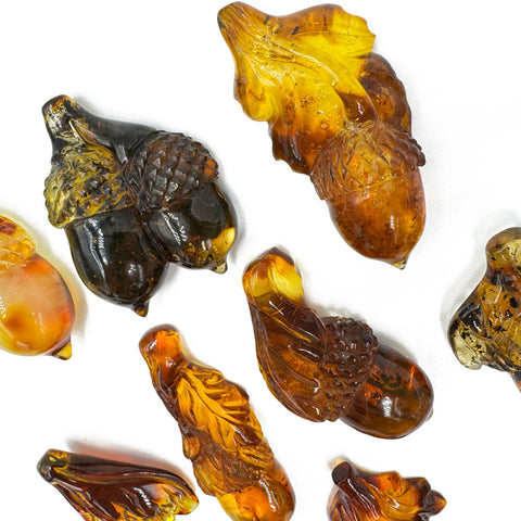 Cognac Amber Carved Acorn Cabochons