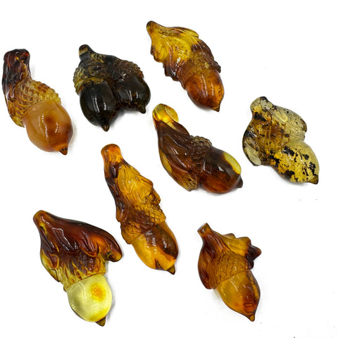 Cognac Amber Carved Acorn Cabochons