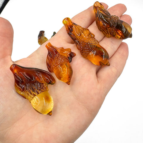 Cognac Amber Carved Acorn Cabochons