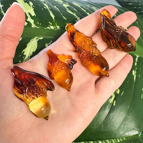 Cognac Amber Carved Acorn Cabochons