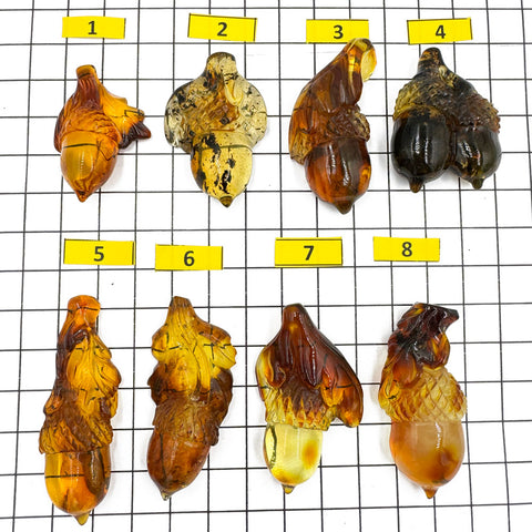 Cognac Amber Carved Acorn Cabochons