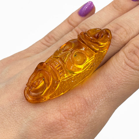 Cognac Amber Carved Roses And Skull Cabochons