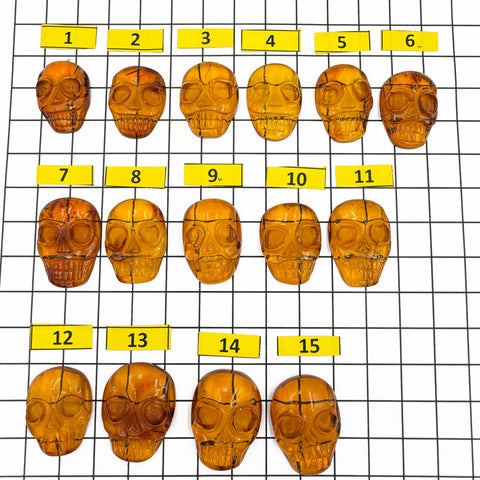 Cognac Amber Carved Skull Cabochons