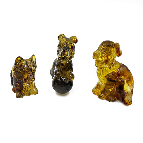 Cognac Amber Carved Dog Figurine