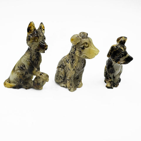 Milky Fossil Amber Carved Dog Figurine
