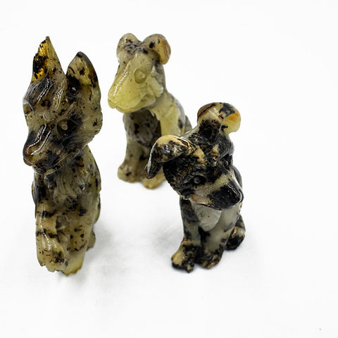 Milky Fossil Amber Carved Dog Figurine