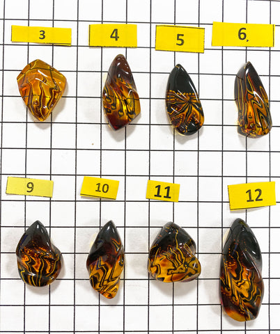 Gradient Color Amber Carved Free Shape Cabochon