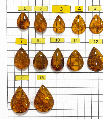 Cognac Amber Drop Shape Cabochons