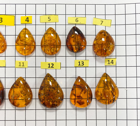 Cognac Amber Drop Shape Cabochons