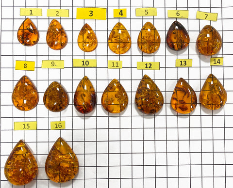 Cognac Amber Drop Shape Cabochons