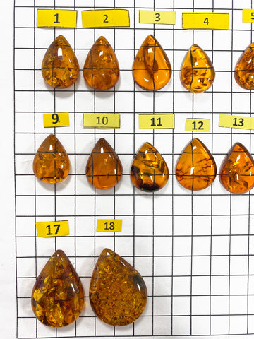 Cognac Amber Drop Shape Cabochons