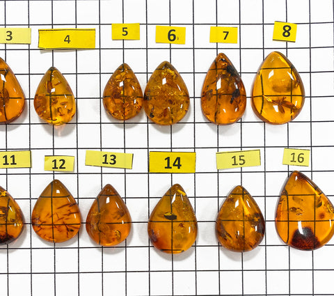 Cognac Amber Drop Shape Cabochons