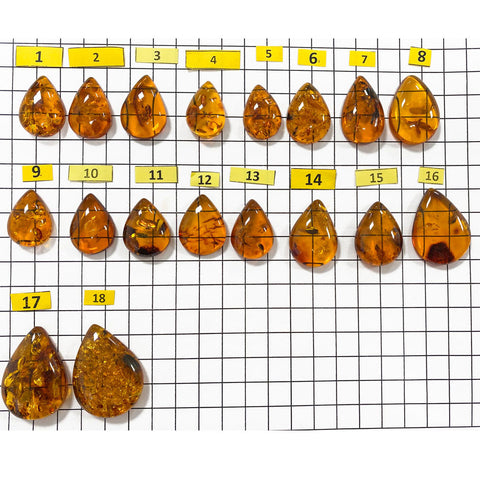 Cognac Amber Drop Shape Cabochons