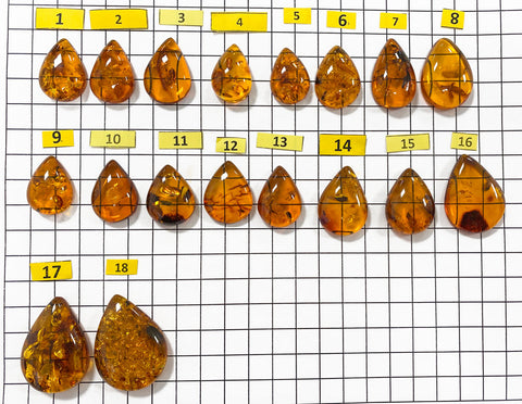 Cognac Amber Drop Shape Cabochons