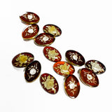 Cherry Amber Engraved Roses Oval Shape Cabochon