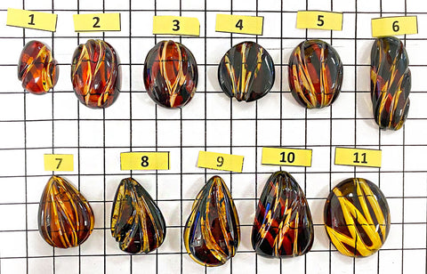 Gradient Color Amber Carved Drop Shape Cabochon