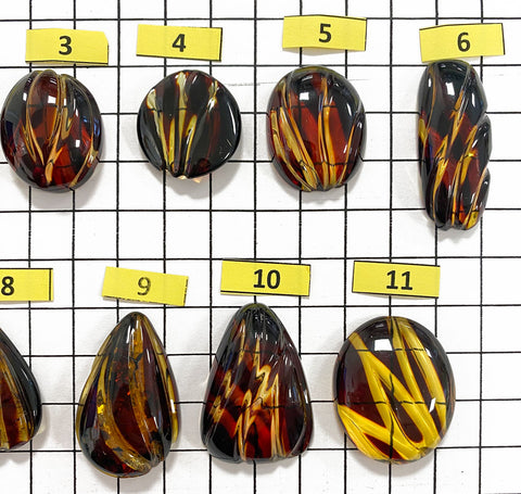 Gradient Color Amber Carved Drop Shape Cabochon